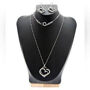 Matching Silver Tone Heart Necklace, Earrings, and Anklet Jewelry Set (NOS)